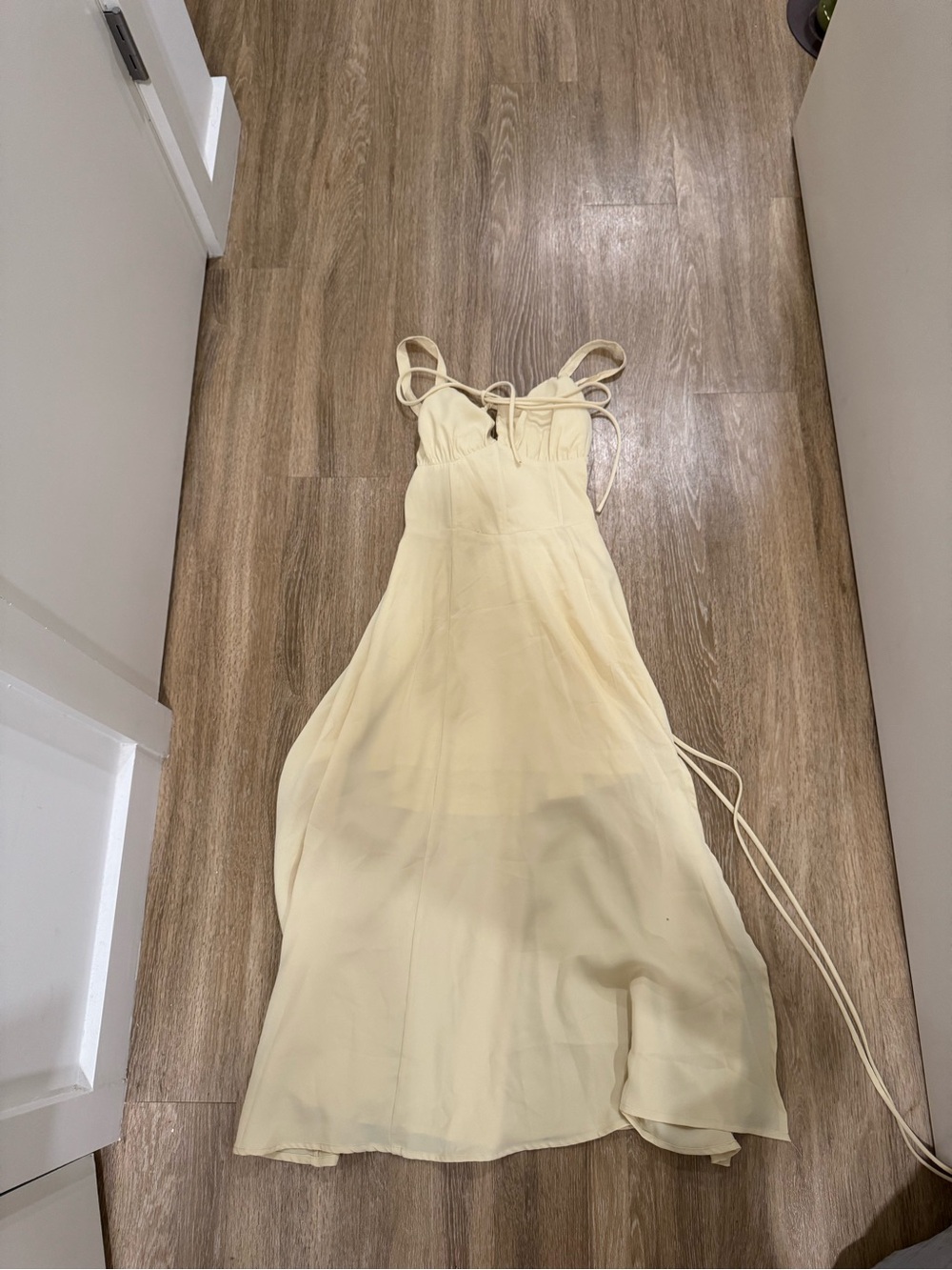 Yellow Strappy Midi Dress with Side Slit - Picture 4 of 5